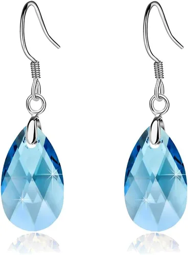 Miniatura 32 de Aretes colgantes de cristal austriaco con forma de lágrima para mujer, joyería hipoalergénica de plata de ley 925