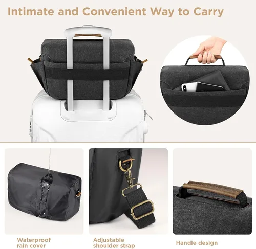 Miniatura 4 de SMRITI Bolsa cruzada de lona para cámara DSLR, impermeable, bolsa bandolera para fotógrafos, bolsa pequeña para cámara con cubierta para lluvia