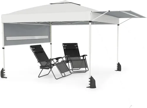 Miniatura 13 de Tangkula Toldo desplegable de 10 x 17.6 pies con toldos dobles ajustables, tienda de campaña para exteriores de 2 niveles con 8 estacas, 4 cuerdas