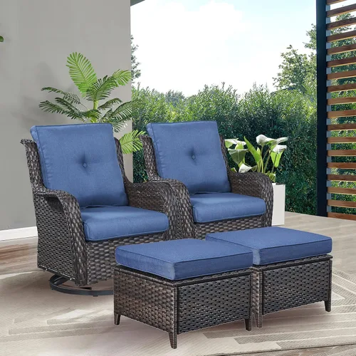 Miniatura 17 de Rilyson Juego de 2 otomanas de mimbre de lujo para exteriores, otomanas grandes de ratán de capacidad de 250 libras para reposapiés de patio, juego