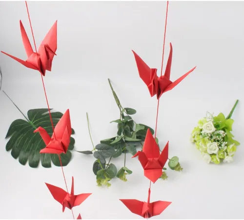 Miniatura 5 de Guirnalda colgante de grúa de papel (3 cuerdas x 5.2 pies), serpentinas de pájaros de origami para despedida de soltera, baby shower, suministros