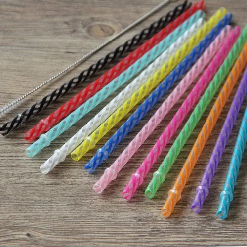 Miniatura 7 de Dakoufish 12 popotes gruesos de plástico reutilizables de 6 pulgadas, sin BPA, pajitas de tarro de masón, a rayas pequeñas transparentes