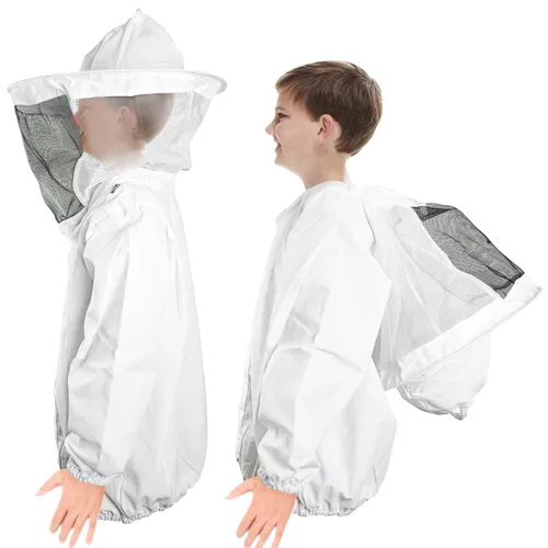 Miniatura 2 de Luwint Chaqueta y guantes de apicultura para niños, velo ventilado, traje de abeja para niños, chaqueta protectora de apicultor con guantes