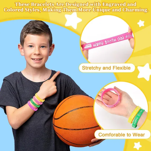 Miniatura 4 de JUNEBRUSHS 64 piezas de pulseras de silicona para fiesta del 100º día de escuela