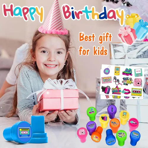 Miniatura 7 de 36 recuerdos de fiesta de los años 90 – 24 tatuajes temporales y 12 sellos – Ideal para decoración de tarjetas de cumpleaños con temática retro