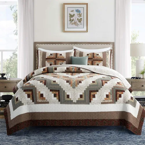 Miniatura 13 de L'IRISDOM Juego de ropa de cama Queen 100% algodón, colcha de retazos bohemios, colcha acolchada para todas las estaciones