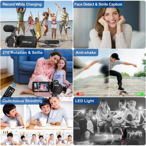 Miniatura 7 de Cámara de Video, Videocámara 4K, Cámara de 64MP 30FPS de Doble Lente con Micrófono Inalámbrico para Vlogging YouTube, Pantalla Ultra HD de 3