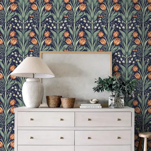 Miniatura 8 de Livebor Papel tapiz floral para despegar y pegar, papel de contacto floral de 16.9 x 196.8 pulgadas, papel de pared de hojas verdes, papel tapiz