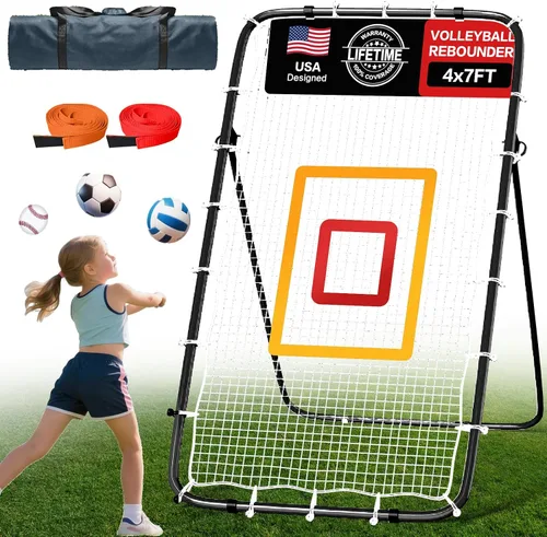 Miniatura 12 de Red de rebote para voleibol de 7x4 pies, red de rebote ajustable de 5 ángulos para practicar zambullidas, posicionamiento, clavado