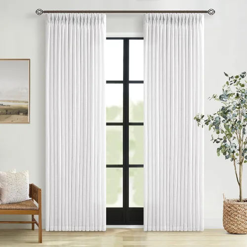 Miniatura 70 de TWODRAPES Cortinas de Lino Plisadas con Pinza Beige Blancas de 54 Pulgadas de Largo 2 Paneles para Comedor Cocina Dormitorio Plisadas Semi