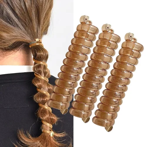 Miniatura 5 de Banda Elástica para el Cabello en Espiral Trenza Cola de Caballo Elegante Cable de Teléfono Bobinas para el Cabello Sin Pliegues Sujetadores de Cola