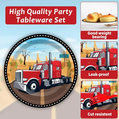 Miniatura 3 de gisgfim Juego de decoración para fiesta de 50 invitados con temática de camión semi, platos y servilletas para fiesta con temática de camión semi