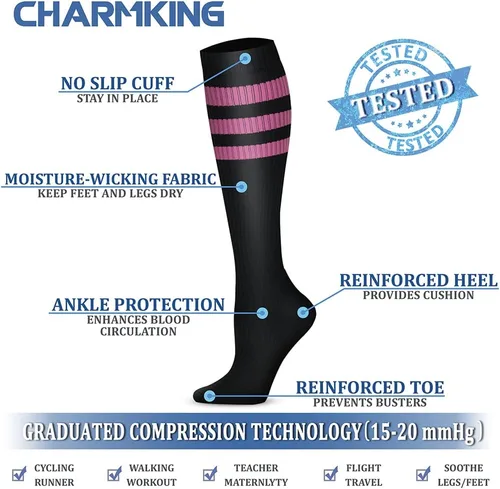 Miniatura 31 de CHARMKING - Calcetines de compresión para mujeres y hombres (3 pares), 15-20 mm Hg, el mejor apoyo para atletismo, running o ciclismo, mejora
