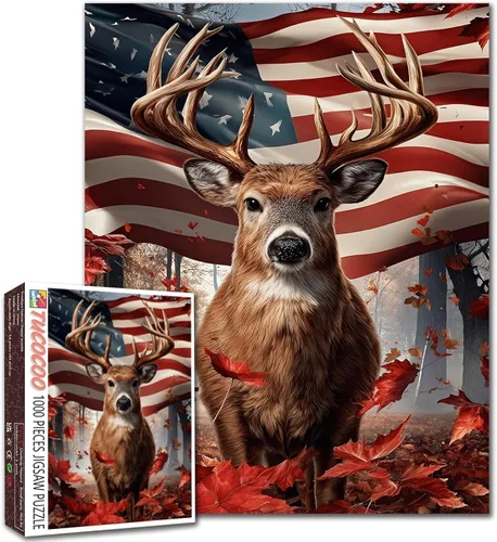 Miniatura 26 de Rompecabezas de 1000 piezas con la bandera americana y águila para adultos, rompecabezas del 4 de julio, para juegos de actividades familiares