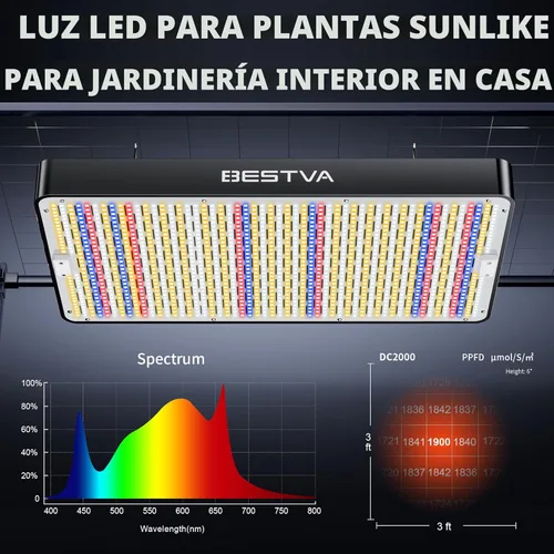 Miniatura 2 de BESTVA - Luz Led de 2000 W con diodos de alto rendimiento y de espectro completo para cultivar plantas en floración y cultivo hidropónico