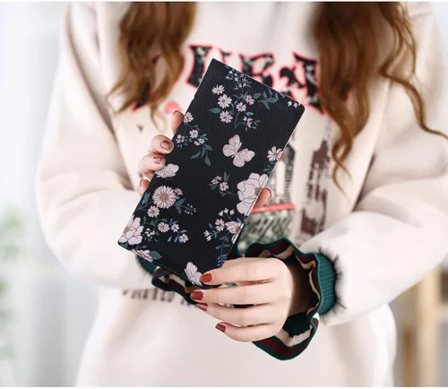 Miniatura 19 de HUA ANGEL Billetera para mujer, ultra delgada y delgada, con bloqueo RFID, tarjetero de crédito, doble embrague, carteras largas, regalo para A-ámbar