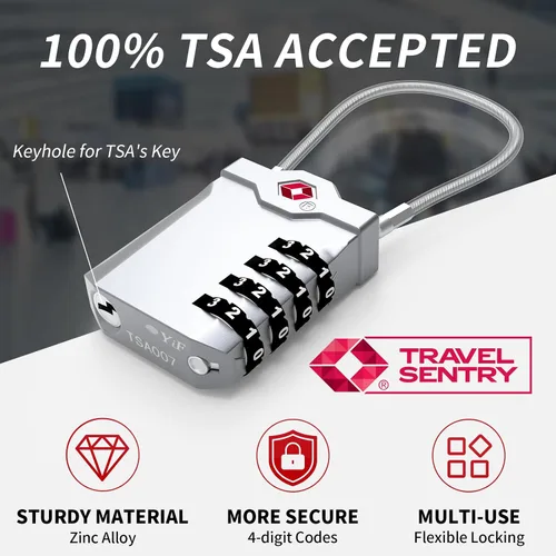 Miniatura 2 de Candados aprobados por la TSA para equipaje, paquete de 2 candados combinados de acero de viaje, candados de 4 dígitos reconfigurables con indicador