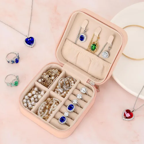 Miniatura 4 de LETURE Joyero pequeño organizador de 3 piezas para mujeres, viajes, mini organizador portátil de joyería de viaje, caja de almacenamiento