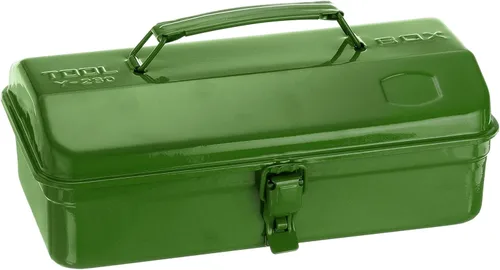 HARFINGTON Caja de Herramientas 11.4" Caja de Herramientas de Acero Portátil Estilo Techo a Dos Aguas con Cierre de Pestillo Metálico Cofre de Verde