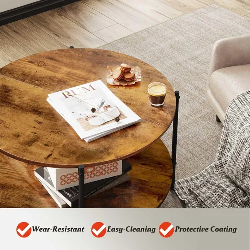 Miniatura 6 de WLIVE - Mesa de centro redonda, mesa de café pequeña de 32.6" con estante de almacenamiento, mesa de centro de madera de 2 niveles para sala