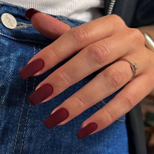 Miniatura 11 de KQueenest Uñas postizas largas a presión con diseño de ojo de gato, cuadradas, medianas, color rojo oscuro con purpurina, ataúd, uñas acrílicas a