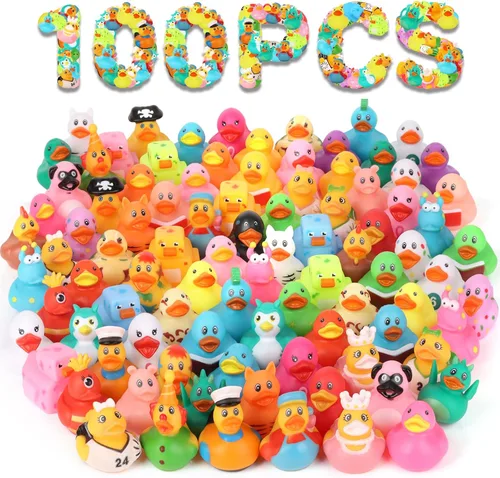 Paquete de 100 patos de goma al por mayor, patitos surtidos para Jeeps Ducking, patitos de goma para juguetes de baño para bebés, juguetes de baño y