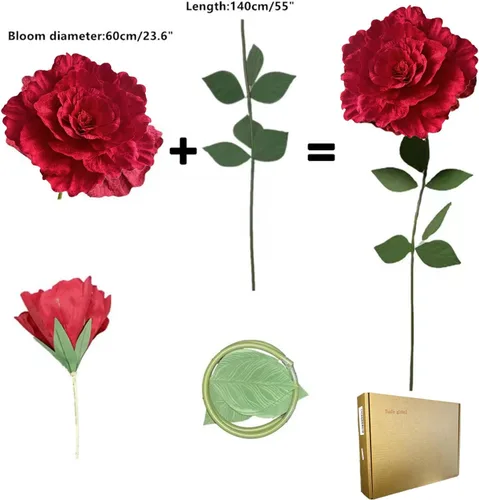 Miniatura 4 de 150cm/60in Rosa Roja Gigante Flores Artificiales Gigantes Accesorios de Rosas Jumbo Accesorios de Flores Grandes para Decoración Regalo Creativo