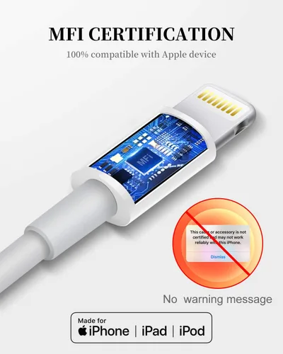 Miniatura 3 de Uzento Cable de carga para iPhone, paquete de 2 cables USB a Lightning originales con certificación Apple MFI de 6 pies, cable de carga rápida