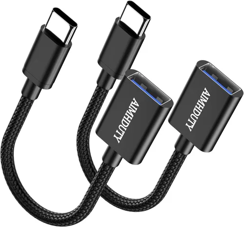 Paquete de 2 adaptadores USB C a USB, cable USB C macho a USB hembra OTG, trenzado de nailon, carcasa de aluminio, compatible con iPhone 17, 16, 15