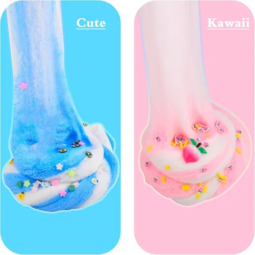 Miniatura 6 de Paquete de 2 Kits de Slime de Nube con Pastel Azul y Dijes Rosados, Suministros de Slime DIY Perfumados para Niñas y Niños, Juguete Antiestrés