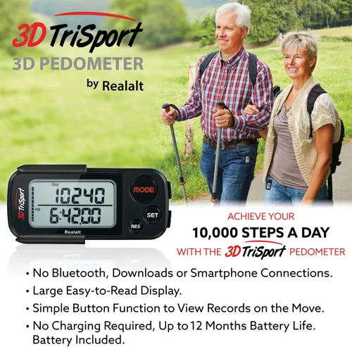 Miniatura 6 de Realalt 3DTriSport 3D Walking Pedometer with Clip & Strap, Accurate Step Counter with 30-Day Memory, Distance in Miles/KM with Large Display Perfect