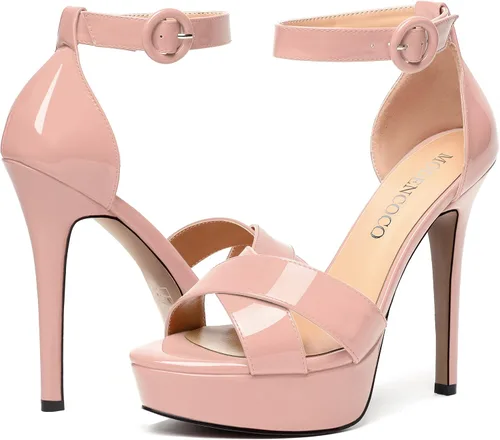 Miniatura 41 de MODENCOCO Sandalias de boda con correa de tobillo sexy para mujer, con plataforma y puntera abierta, tacón de aguja y tacón alto, zapatos de vestir