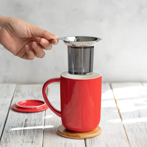Miniatura 4 de CEEFU Taza de té de porcelana con infusor y tapa, tetera con filtro y posavasos, máquina de té para hojas sueltas, 16 onzas para té, café, leche