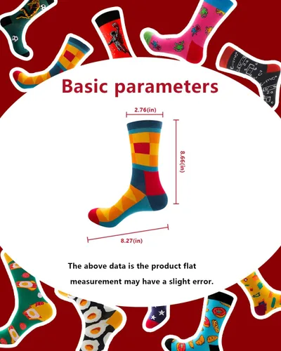 Miniatura 3 de Calcetines de vestir divertidos para hombre, calcetines coloridos y divertidos, calcetines con patrón novedoso loco, calcetines de cuello redondo