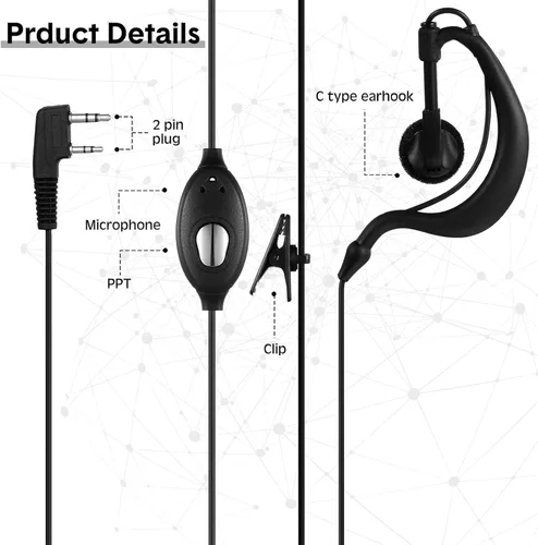 Miniatura 3 de 10 pares de auriculares para walkie talkie con micrófono de 2 pines, micrófono de auricular para radio bidireccional, auricular de un solo cable