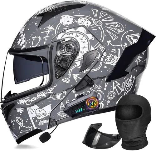 Miniatura 12 de Casco modular Moto Bluetooth con doble visera, con micrófono para Respuesta Automática Casco de Moto Homologado ECE Adecuado para Hombre Mujer