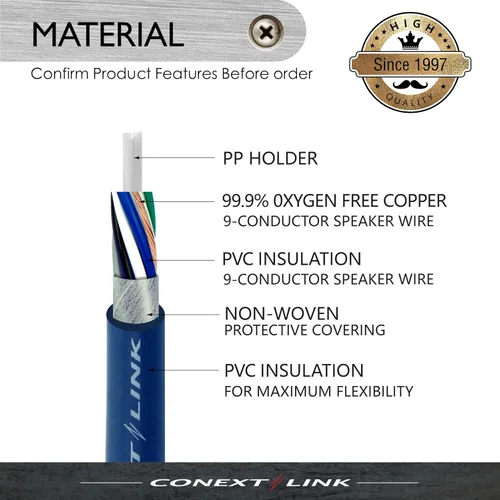 Miniatura 2 de MSC918-20 20 pies 9 conductores Cable de velocidad azul Cable de altavoz Cable primario 18 AWG calibre GA 100% OFC remolque trenzado de cobre (11993)