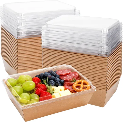 Miniatura 10 de Hiceeden Paquete de 100 Cajas de Charcutería con Tapas Transparentes, 5.4"×5"×2.5" Caja de Papel para Panadería Postres Sándwich, Recipientes