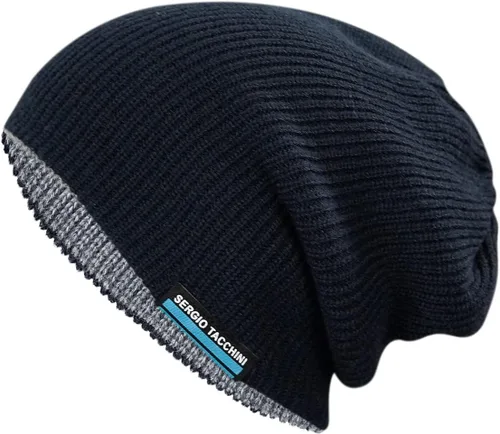 Miniatura 2 de CLAPE Gorro holgado unisex con puños, gorro de punto de calavera lisa para hombres y mujeres, de doble capa para invierno, gorro térmico de invierno