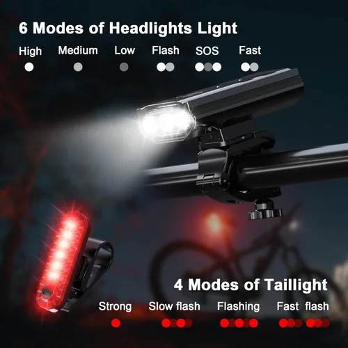 Miniatura 9 de LED Bike Lights for Night Riding High Lumens with 2 Pack Taillight Super Bright Bicycle Headlight & Tail Light Set, Mountain/Road Bike Safety Light
