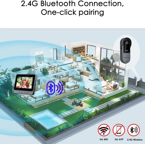 Miniatura 5 de TKMARS Timbre de puerta inalámbrico sin suscripción impermeable IP65 timbre de puerta con pantalla, no necesita aplicación/WiFi, video portero 1080P