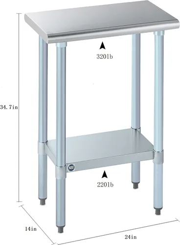 Miniatura 4 de ROCKPOINT Mesa de acero inoxidable para preparación y trabajo, 14x24 pulgadas; mesa de cocina comercial de metal NSF resistente con estante inferior