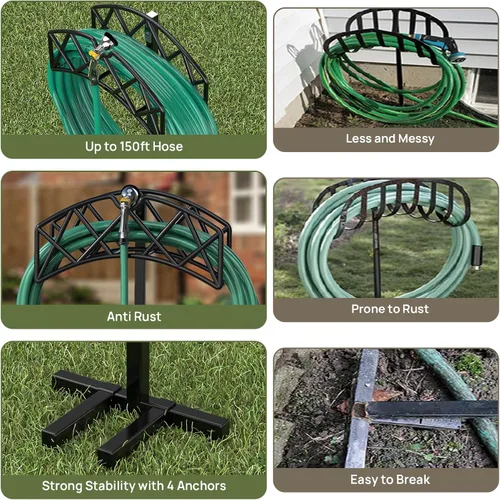 Miniatura 5 de Winpull Soporte para Manguera de Jardín Desmontable de Metal Resistente Colgador de Manguera de Agua, Estante Soporte de Almacenamiento de Manguera