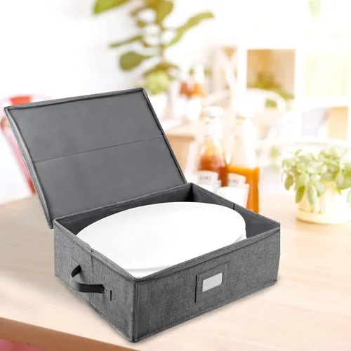 Miniatura 6 de Caja de almacenamiento para platos popoly, contenedores de almacenamiento de porcelana de carcasa dura 17" x 13" x 6", incluye 5 separadores