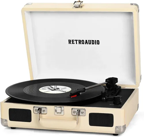 Tocadiscos de vinilo con altavoces incorporados, tocadiscos vintage de 3 velocidades, Bluetooth, portátil, de maleta, tocadiscos LP accionado por