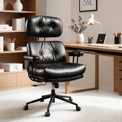 Miniatura 26 de ovios Silla de oficina ergonómica, sillas ejecutivas de piel sintética con respaldo alto y cojín grueso, cómodo sillón giratorio moderno de mediados