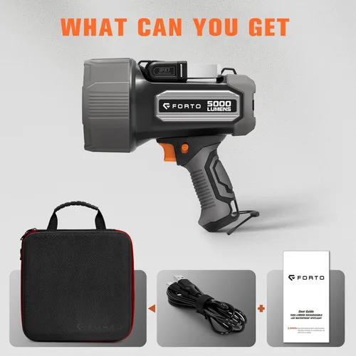 Miniatura 7 de FORTO Linterna recargable de foco 5000 lúmenes ultra brillante IPX7 impermeable, linterna de barco con estuche de transporte EVA, linterna de foco