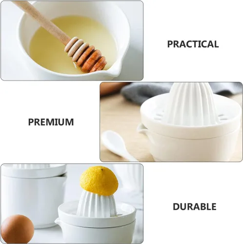 Miniatura 4 de Zerodeko Exprimidor manual de limón cítrico, exprimidor de jugo de frutas de cerámica, apto para lavavajillas, resistente y pomelo, color blanco