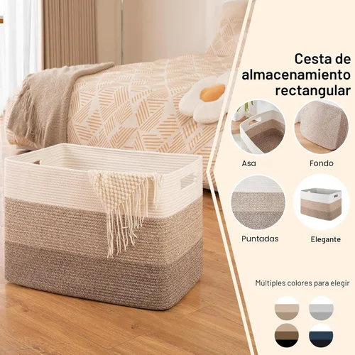 Miniatura 5 de OIAHOMY Cesta de manta súper grande de 108L, 25 x 16 x 16 pulgadas (108 litros), cestas tejidas rectangulares para almacenamiento, canasta de cuerda