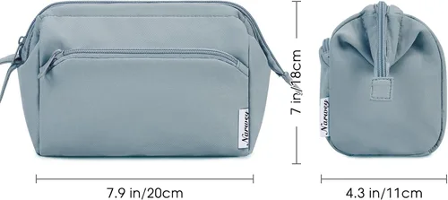 Miniatura 6 de Narwey - Bolsa grande de maquillaje con cremallera de apertura completa, organizador de cosméticos de viaje para mujeres y niñas, Azul grisáceo.